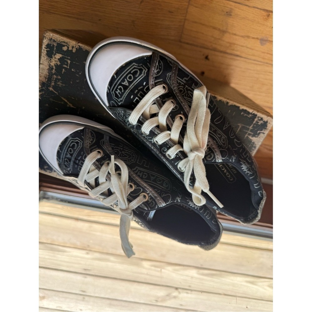 Coach Poppy Graffiti Sneakers Women's 6.5 Black Logo Lace Up Shoes